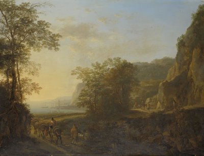 Paesaggio Italiano con Vista di un Porto da Jan Dirksz Both